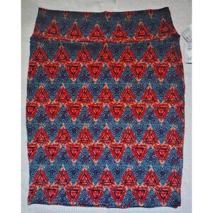 LuLaRoe Women's XS Cassie Pencil Skirt Red Multicolor Aztec Triangle New w/Tags
